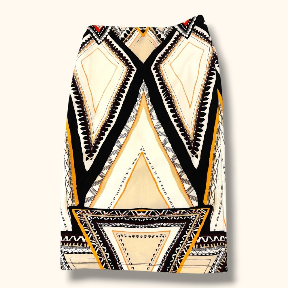 Mossimo Womens Printed Pencil Skirt M Geometric Tribal Cream Black Stretch